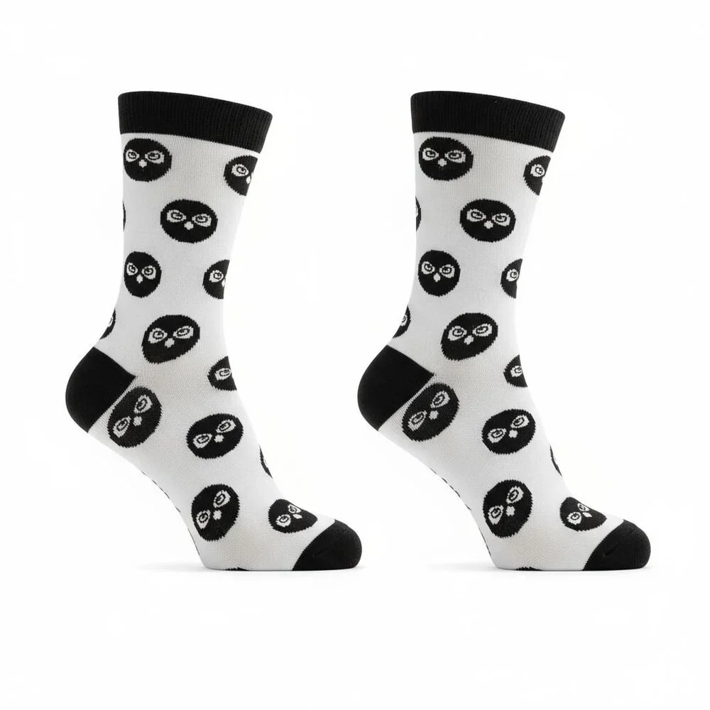 Owlcrate Owl Print Crew Socks Womens White Black Whimsical Dark Academia