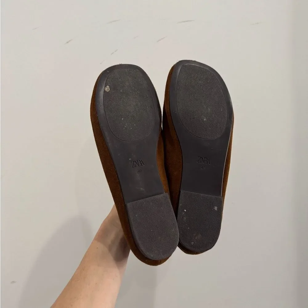 ZARA SUEDE gold buckle flats