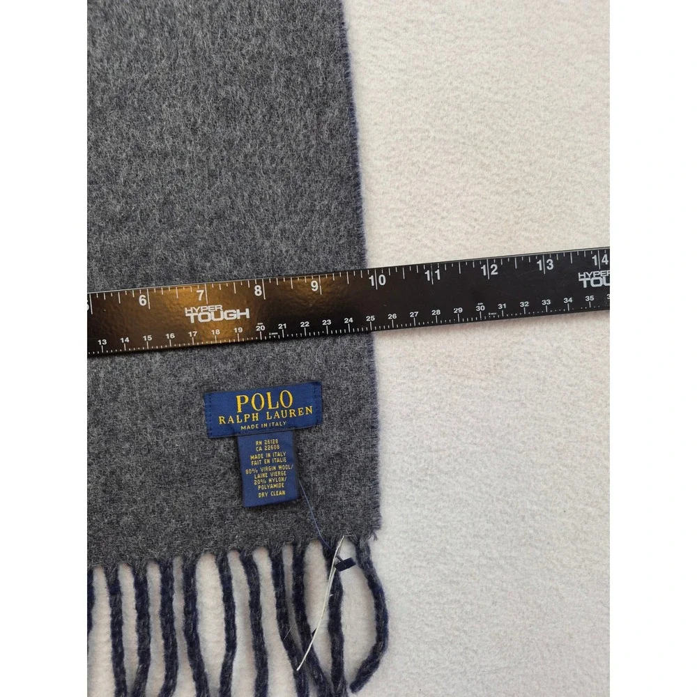Polo Ralph Lauren Reversible Scarf Navy Blue Grey Virgin Wool ITALY 6F0205 NEW