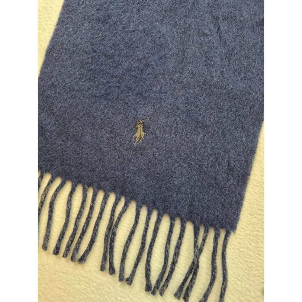 Polo Ralph Lauren Reversible Scarf Navy Blue Grey Virgin Wool ITALY 6F0205 NEW