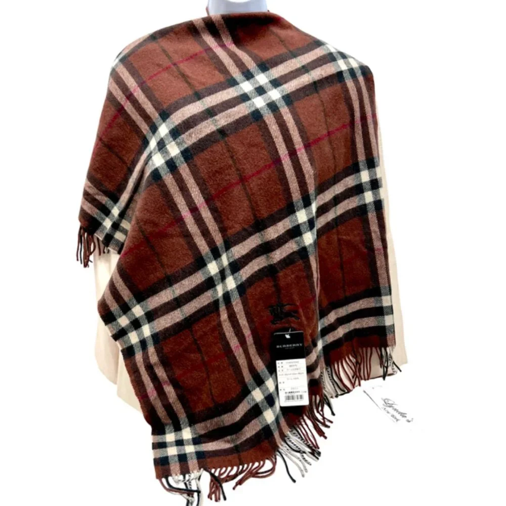 Tag On-Burberrys  Scarf/Shawl 100% Lambwool Bugendy Plaid Embroid 50