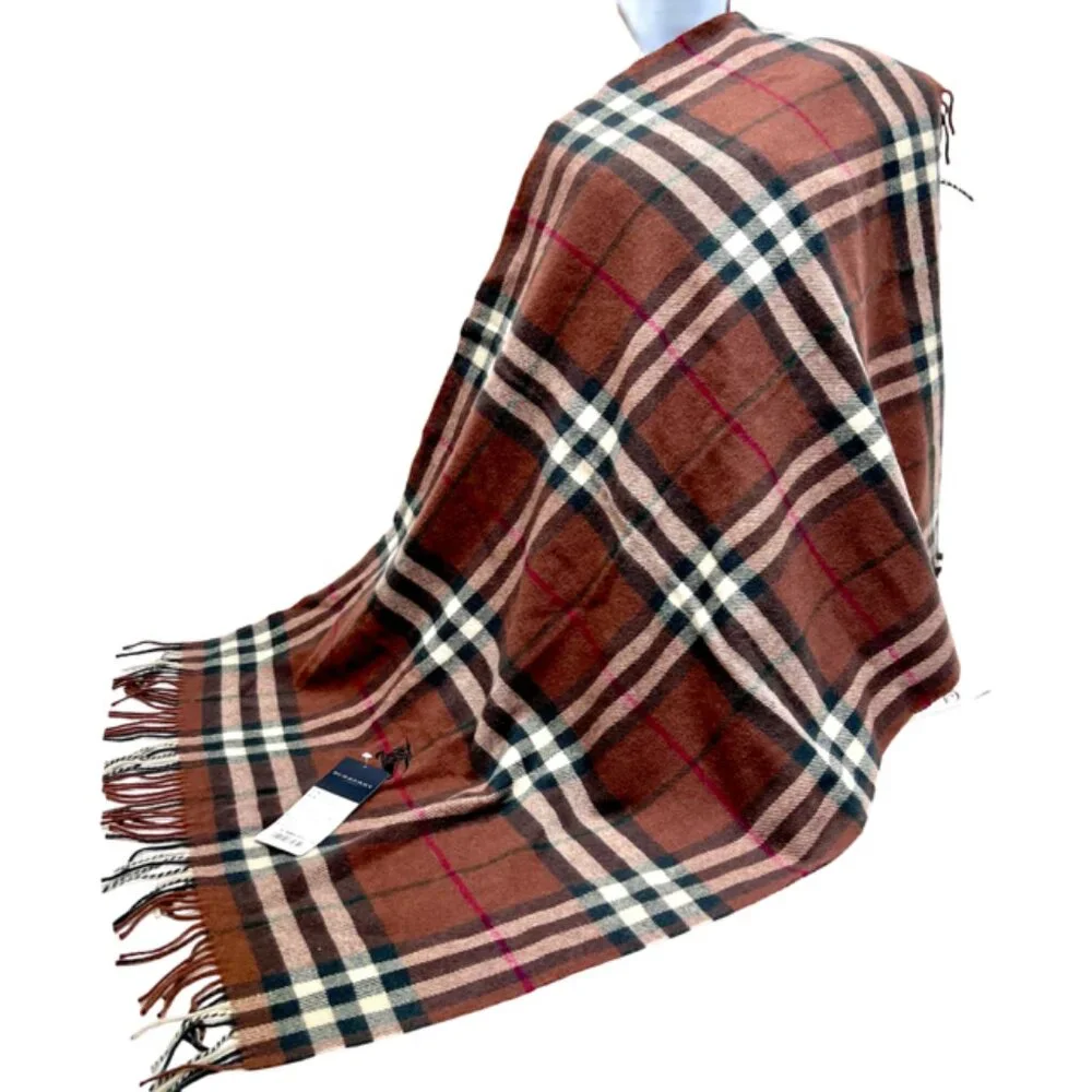 Tag On-Burberrys  Scarf/Shawl 100% Lambwool Bugendy Plaid Embroid 50