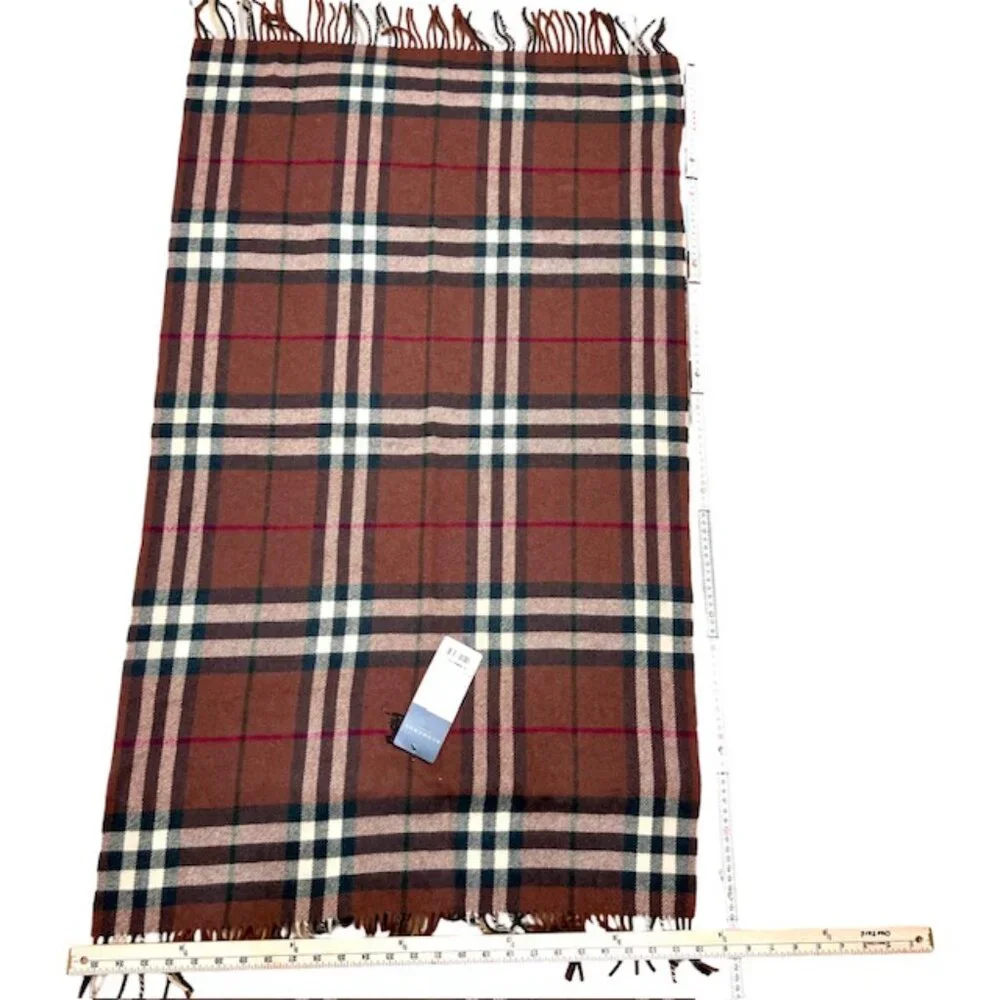 Tag On-Burberrys  Scarf/Shawl 100% Lambwool Bugendy Plaid Embroid 50