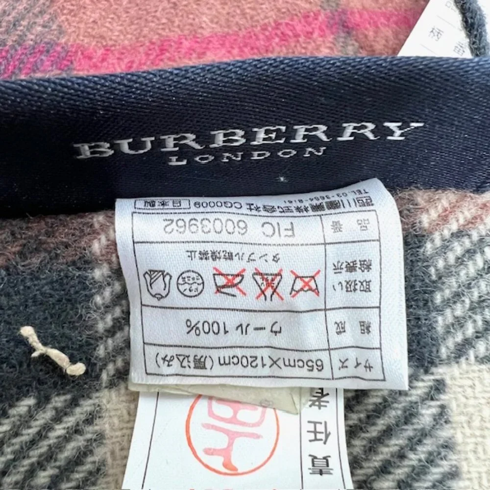 Tag On-Burberrys  Scarf/Shawl 100% Lambwool Bugendy Plaid Embroid 50