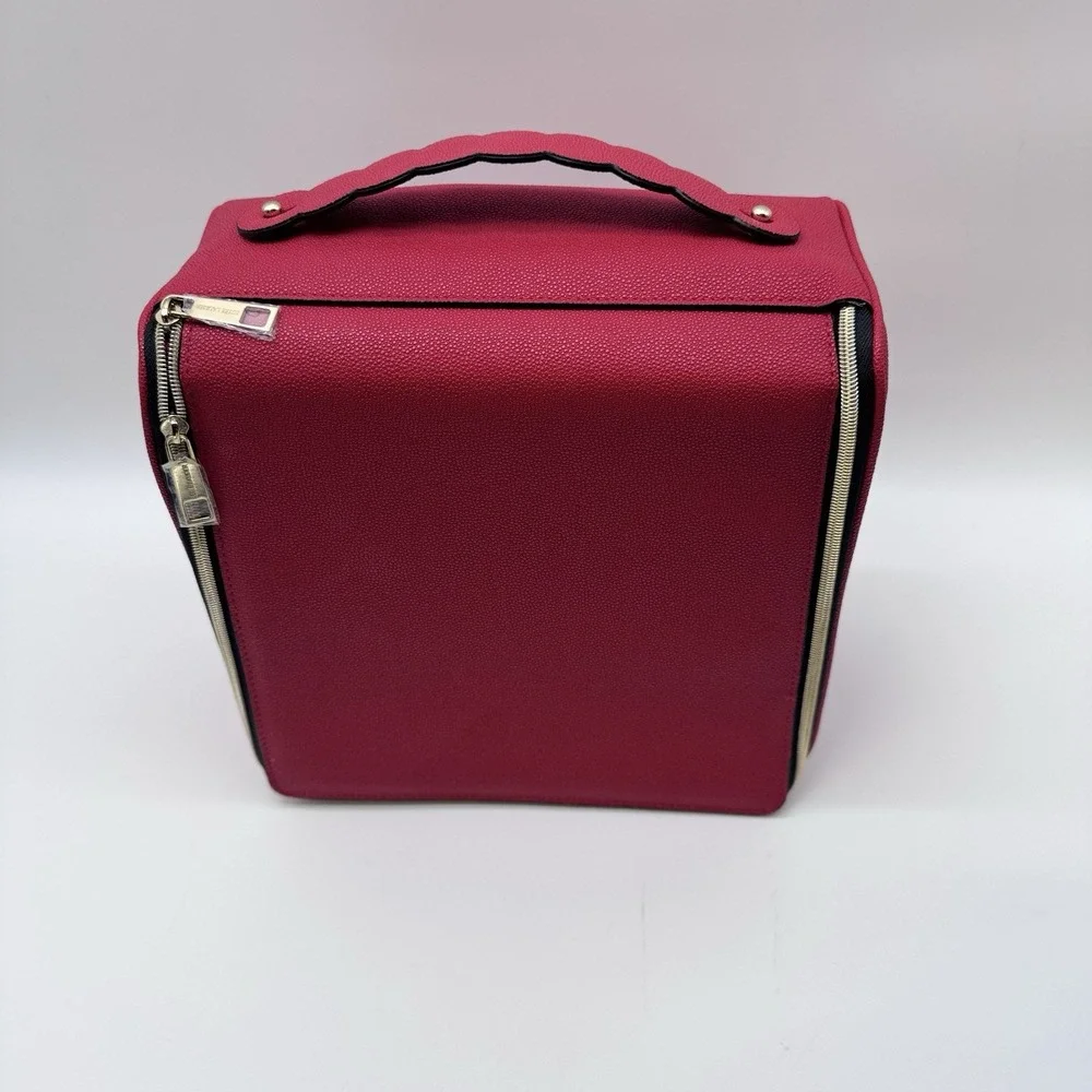 Estee Lauder Red Train Case Travel Bag Makeup/Cosmetic Zip-up with Handle.