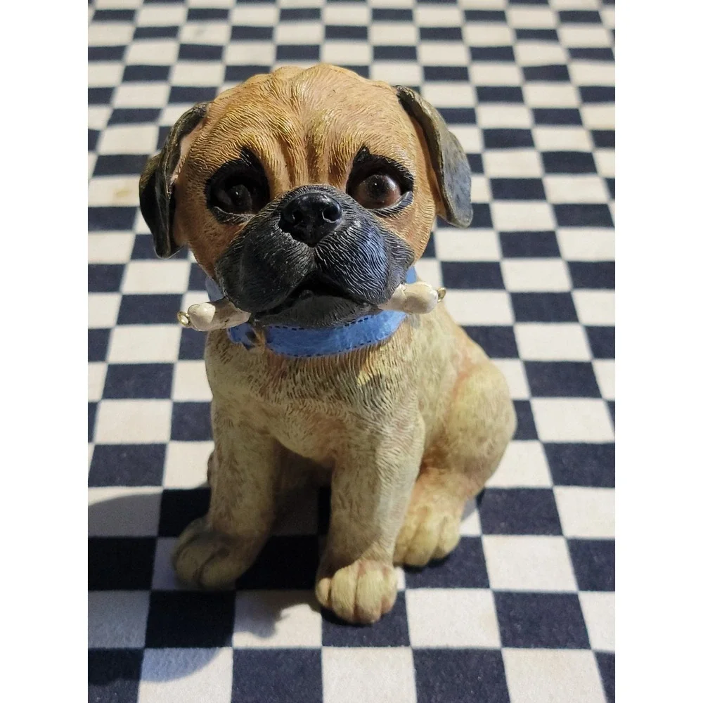 Pug Dog‎ Figurine Blue Collar Bone Charm Plastic Resin Puppy Decor 6 Inch