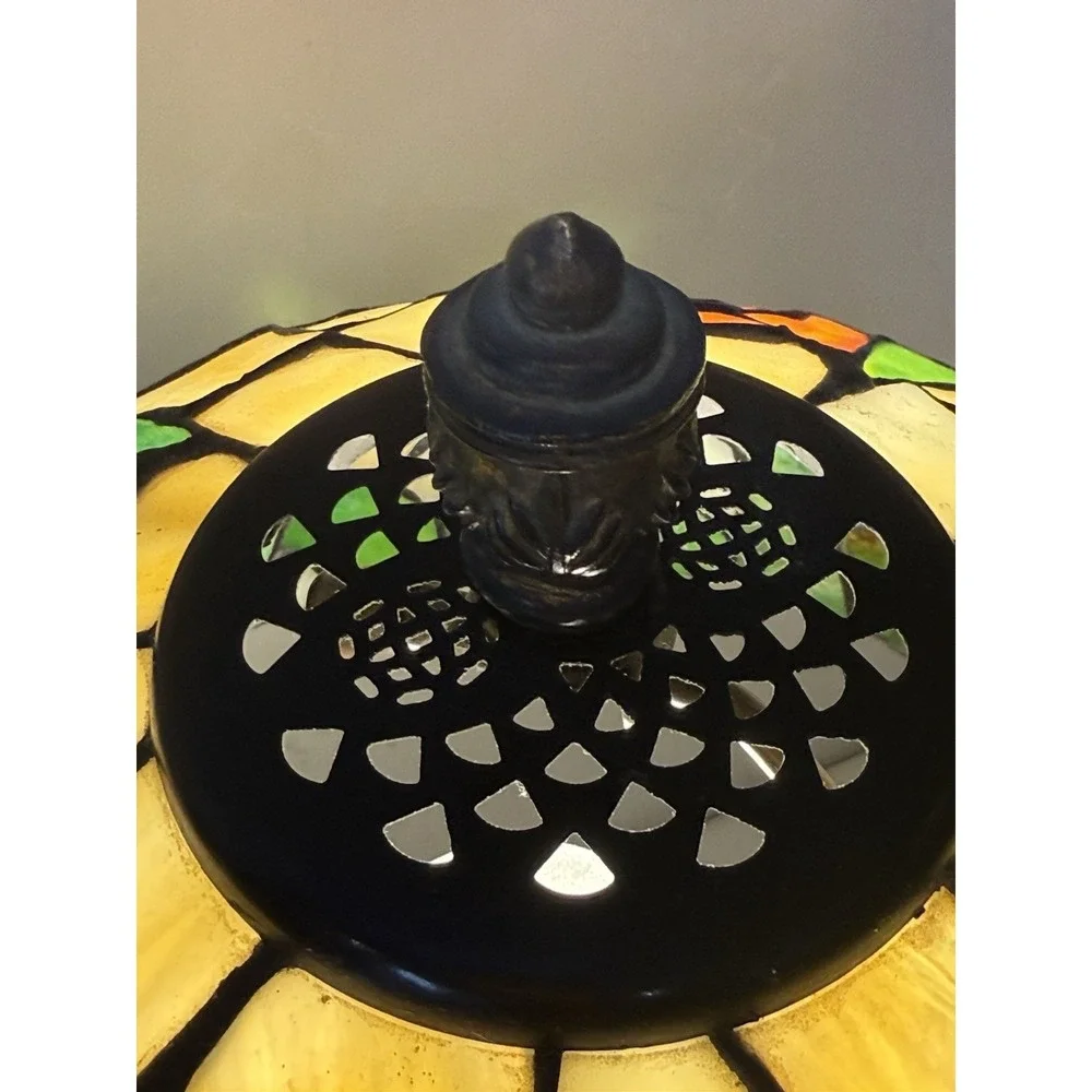 Vintage Tiffany Style Stained Glass Tulip Table Lamp Antique Bronze Base‎ 22
