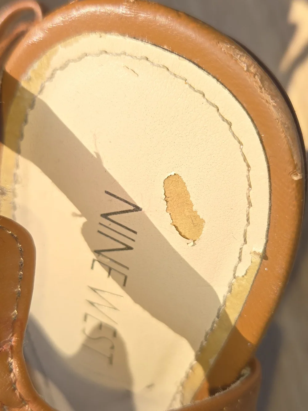 Nine West Tan Leather Platform T-Strap Heels