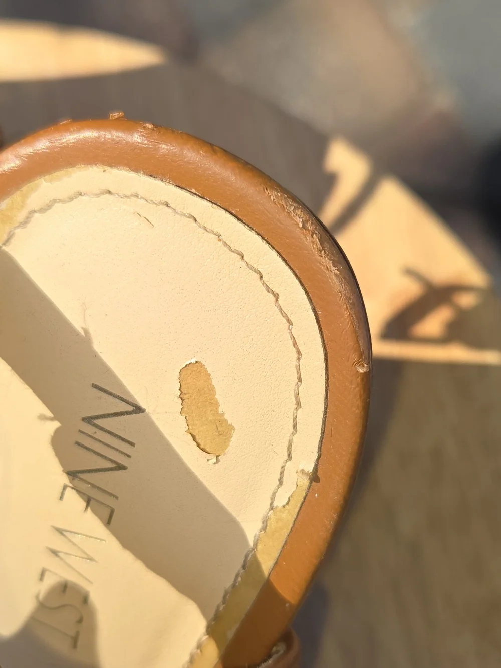 Nine West Tan Leather Platform T-Strap Heels