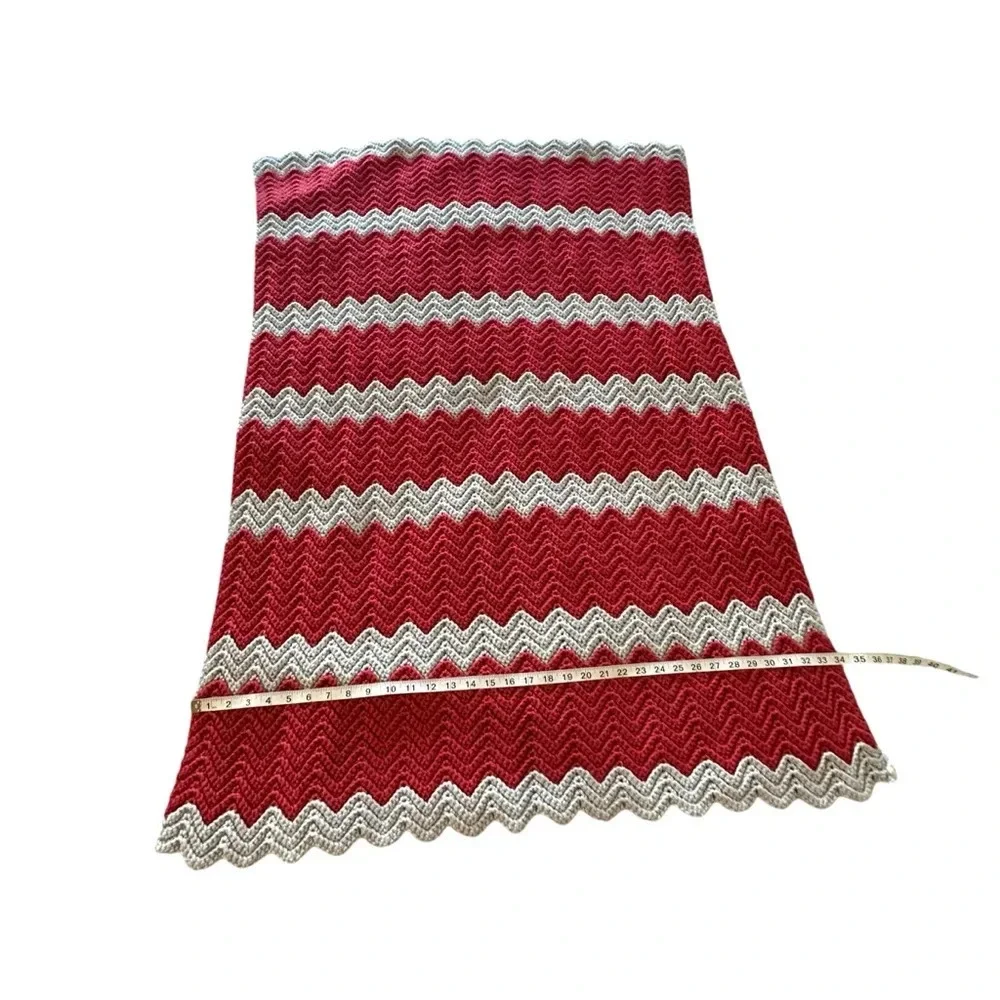 Handmade Chevron crochet blanket Red and Grey 48x34