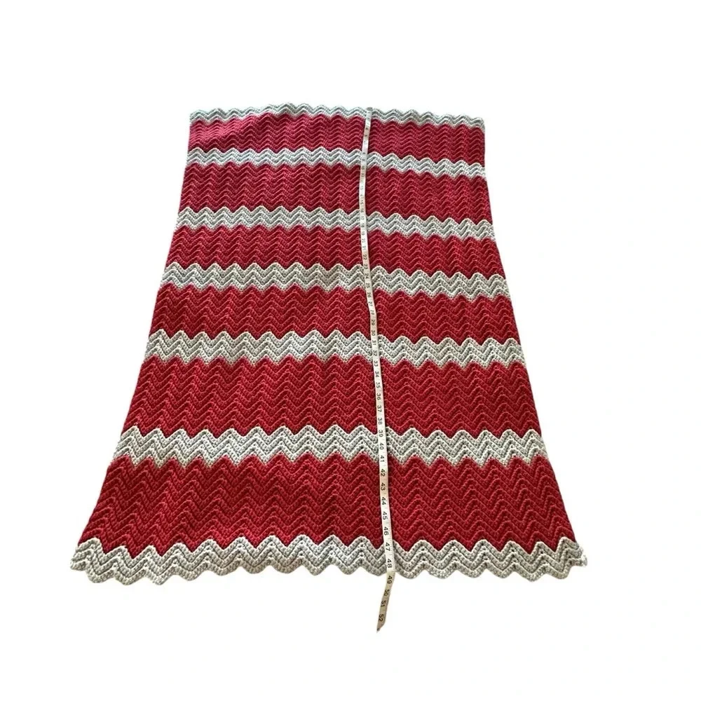 Handmade Chevron crochet blanket Red and Grey 48x34