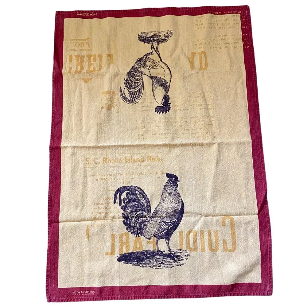 Williams-Sonoma‎ Yellow & Red Rooster Tea Towel 100% Cotton Made In Moldova