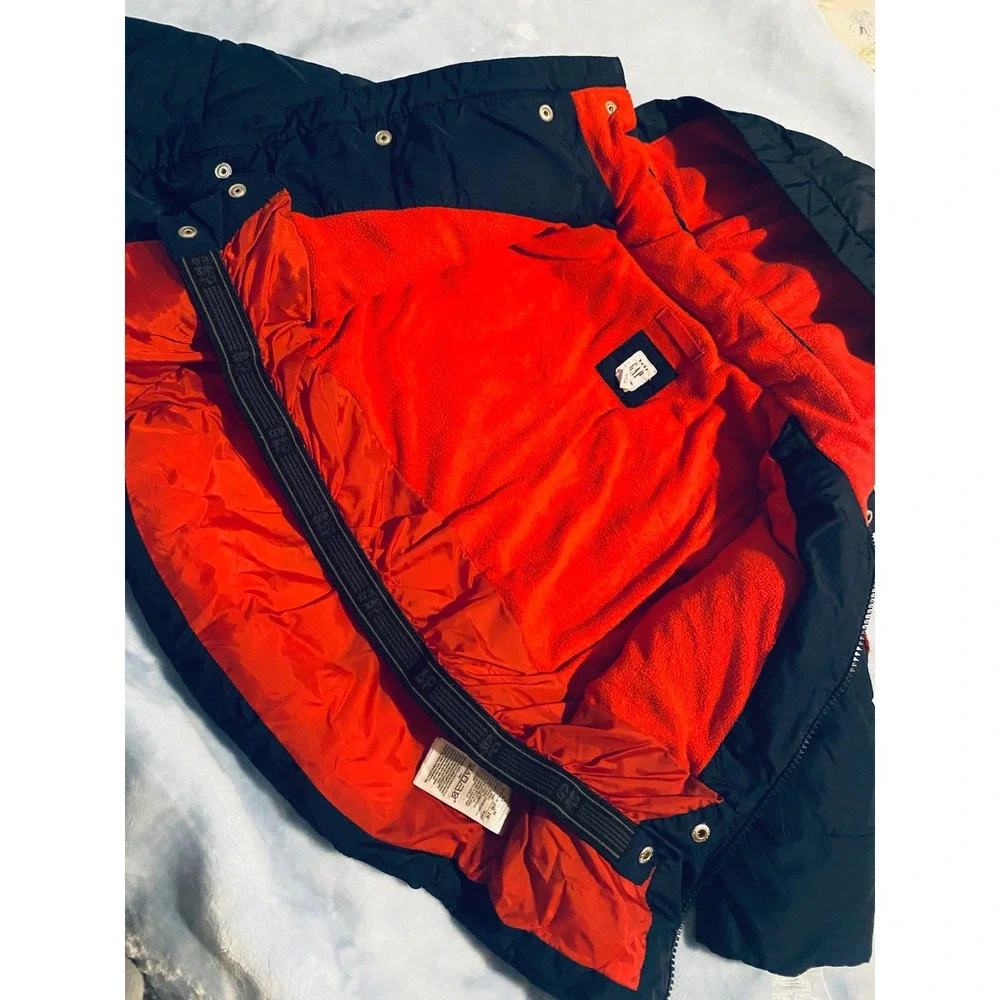 Baby Gap Toddler Boys Navy Blue Orange Fleece Lined Puffer Jacket Hooded 2T Coat