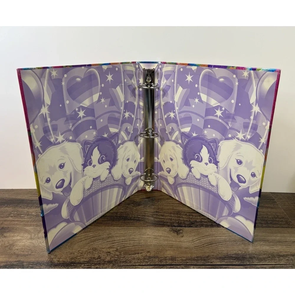 Vintage Lisa Frank 3 Ring Binder Hot Air Balloon Kittens Labrador Puppies