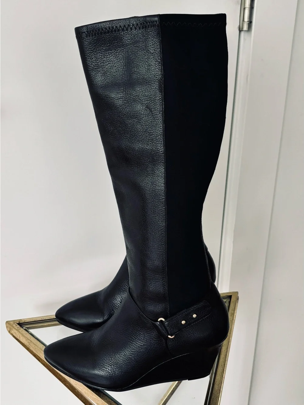 Steve Madden Jaden Black Leather Knee High Boot with wedge size 8 women's