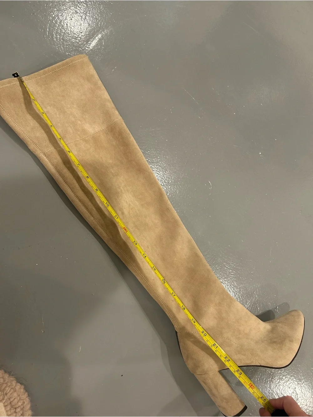 Tall Suede Knee-High Heel Boots in Taupe