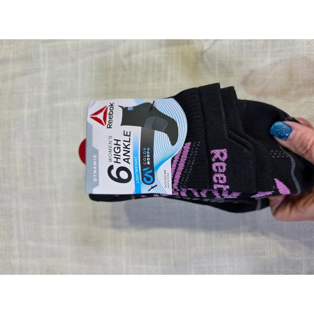 Reebok Womens 6 Pack High Ankle Socks Black Color Morph RDW251FQ01001 Size 4-9