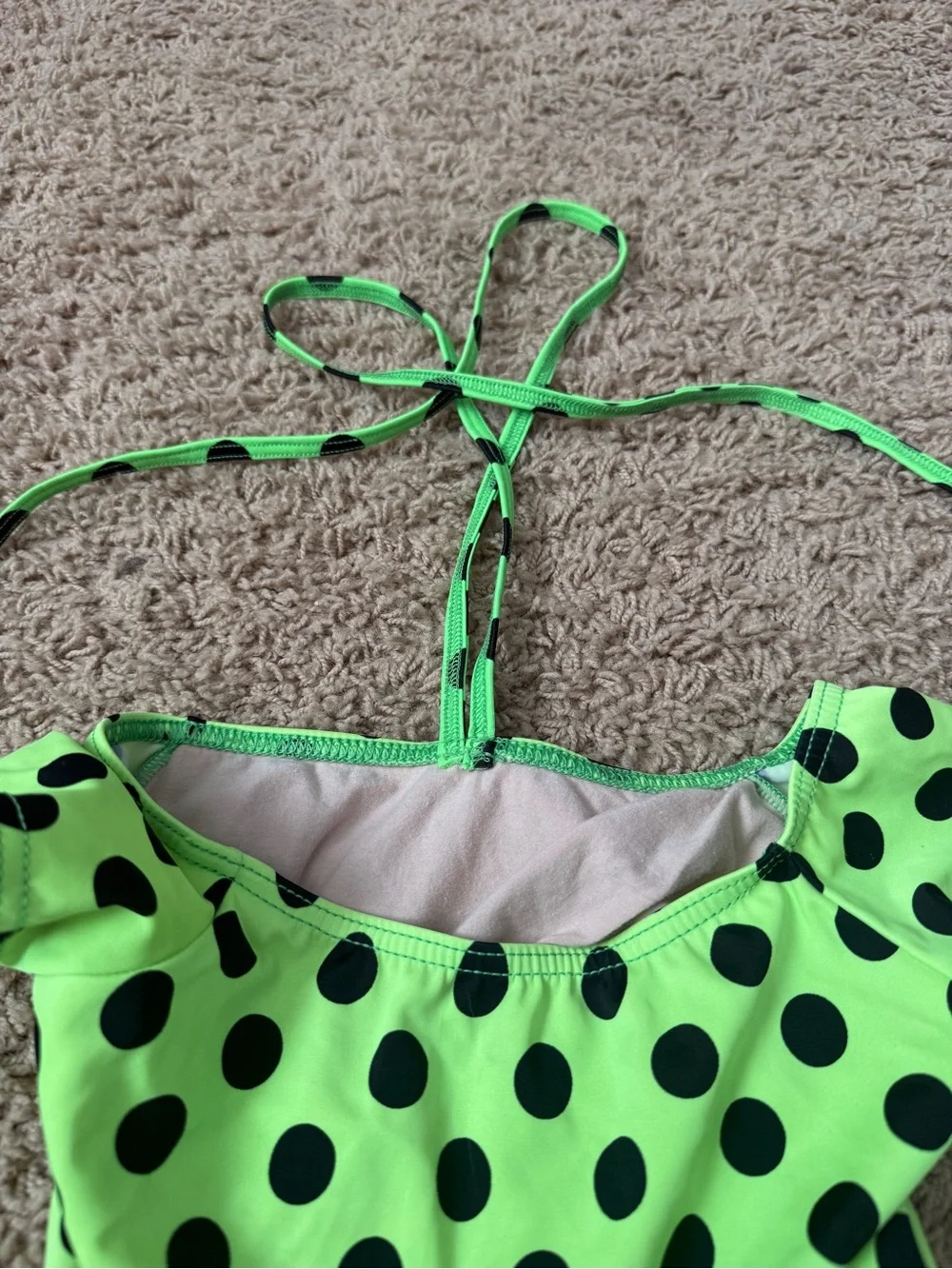 Neon Green Polka Dot Dance Set for Kids - Halter Crop Top & Shorts CM