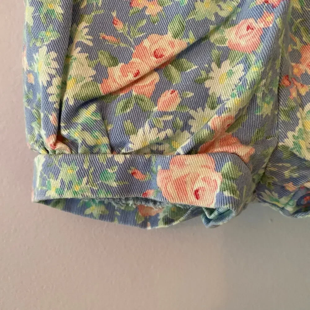 Oshkosh Baby B'gosh Vintage 90s Blue Pink Floral Overall Romper Girls' 3/6 Month