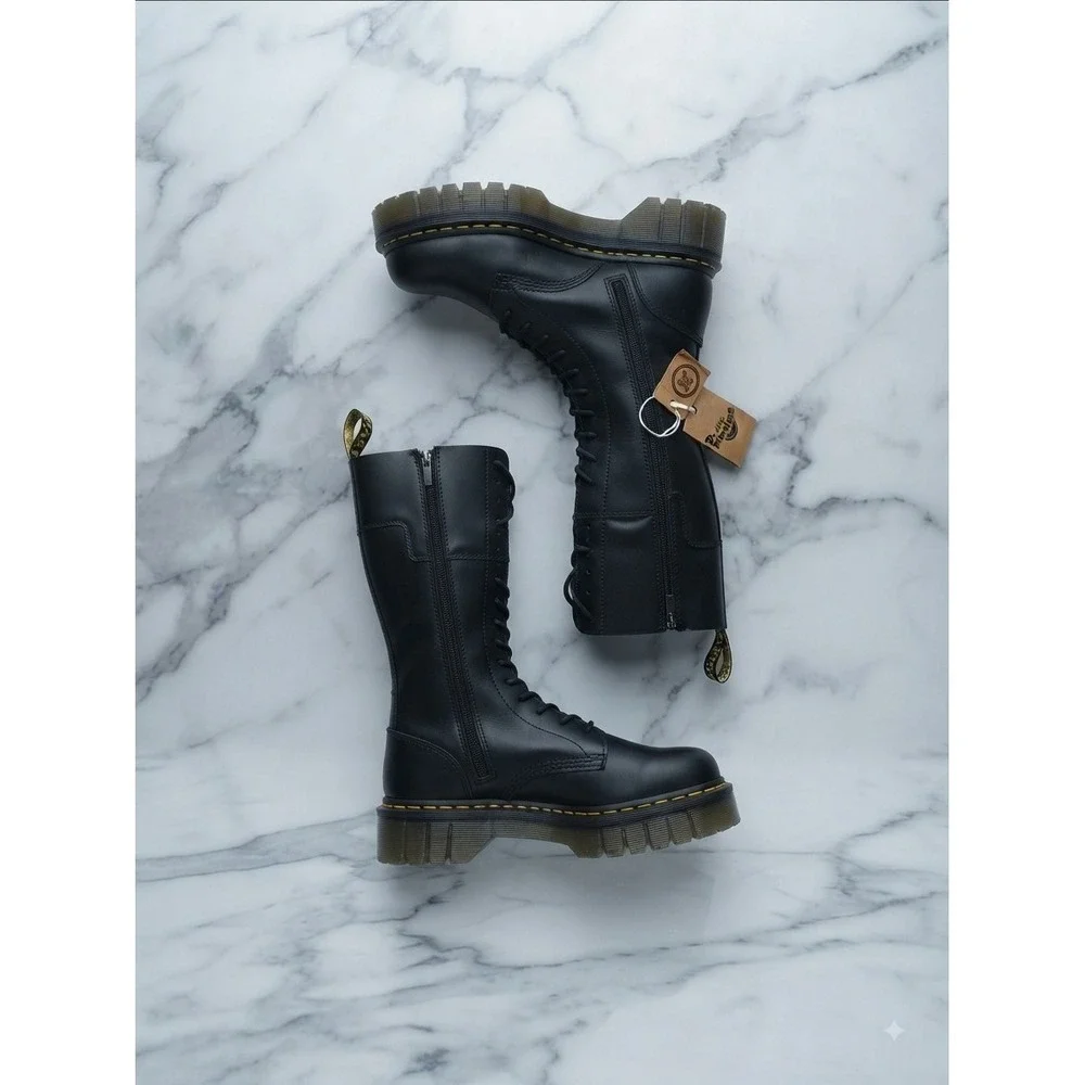 Dr. Martens Audrick 20I Black Nappa Lux Knee High Platform Boots Size US 12