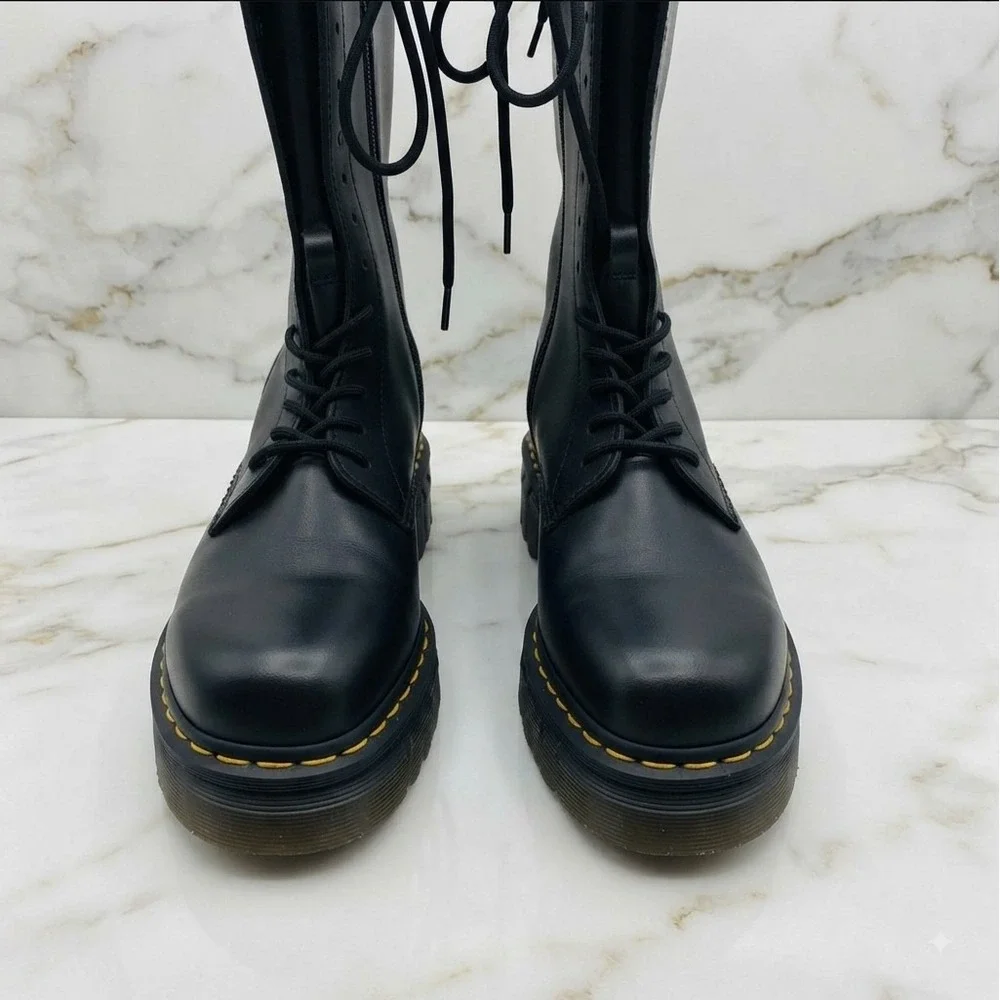 Dr. Martens Audrick 20I Black Nappa Lux Knee High Platform Boots Size US 12