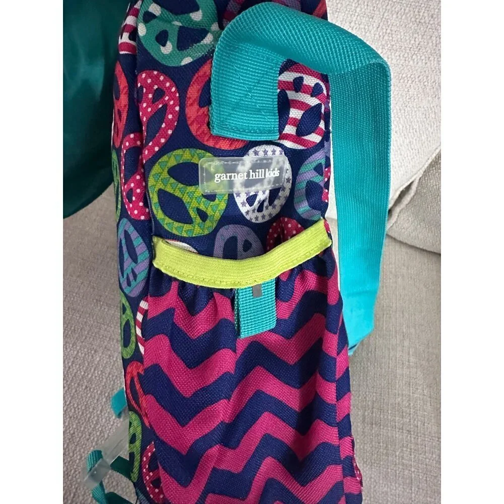 GARNET HILL KIDS Colorful Peace Pattern Messenger School Crossbody Bag Teal Pink