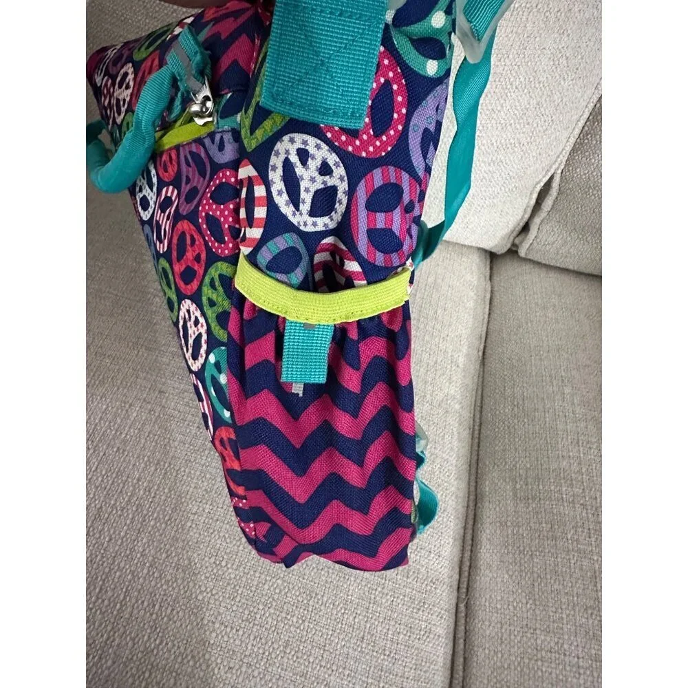 GARNET HILL KIDS Colorful Peace Pattern Messenger School Crossbody Bag Teal Pink