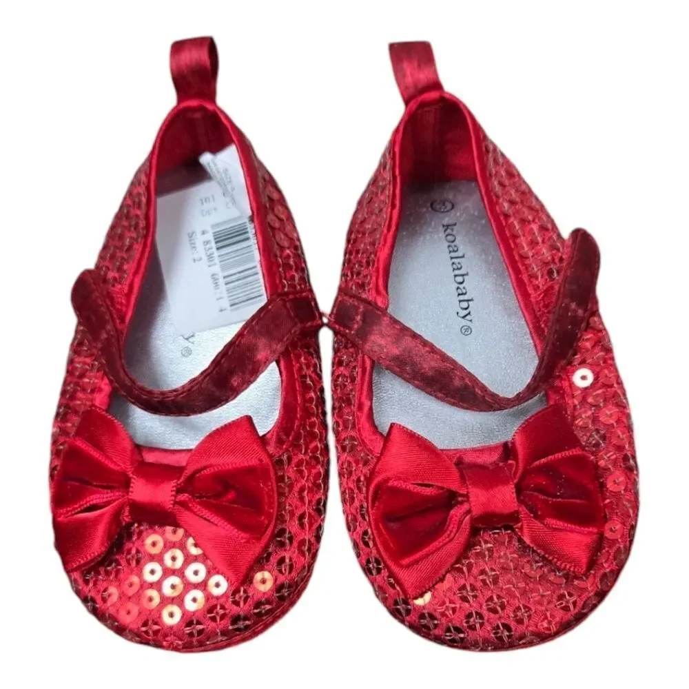 Baby Girl NWT Ruby Slippers Red Sequin Bow Ballet Flats Crib Shoes Wizard of Oz