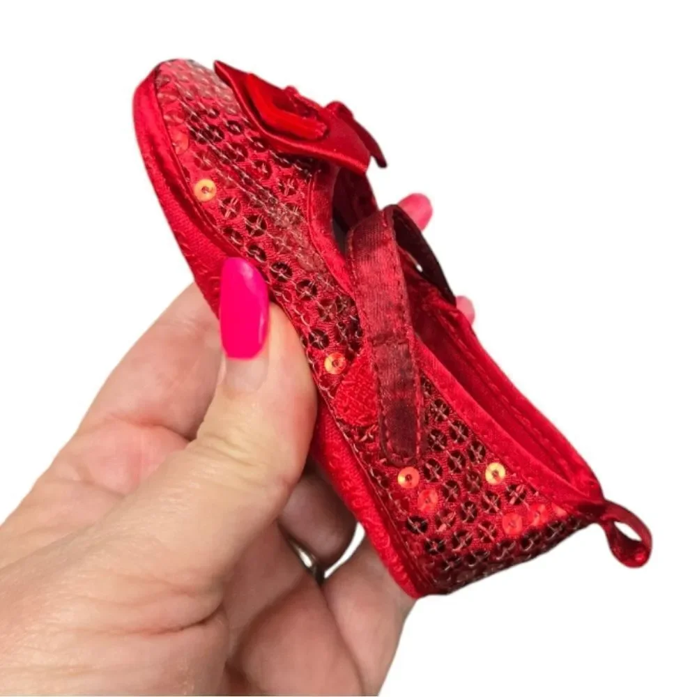 Baby Girl NWT Ruby Slippers Red Sequin Bow Ballet Flats Crib Shoes Wizard of Oz