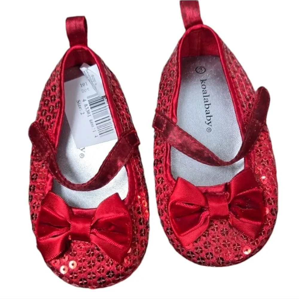 Baby Girl NWT Ruby Slippers Red Sequin Bow Ballet Flats Crib Shoes Wizard of Oz