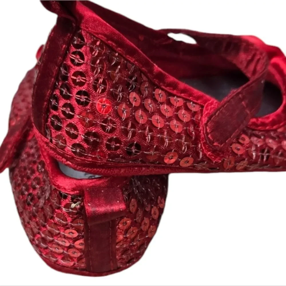 Baby Girl NWT Ruby Slippers Red Sequin Bow Ballet Flats Crib Shoes Wizard of Oz