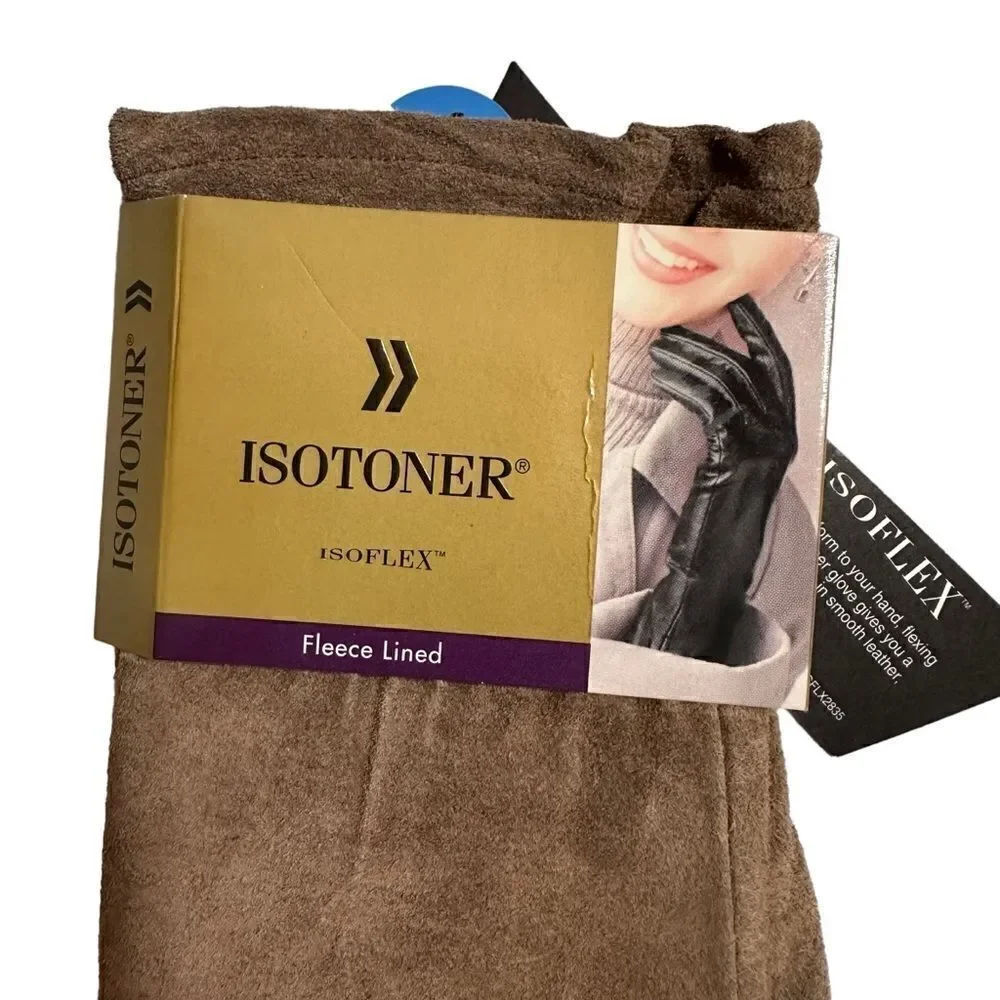 Isotoner Beige Suede Dress Gloves Fleece Lined size S/M NWT