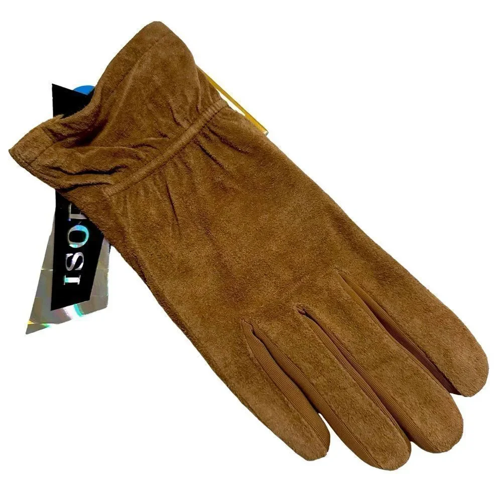Isotoner Beige Suede Dress Gloves Fleece Lined size S/M NWT