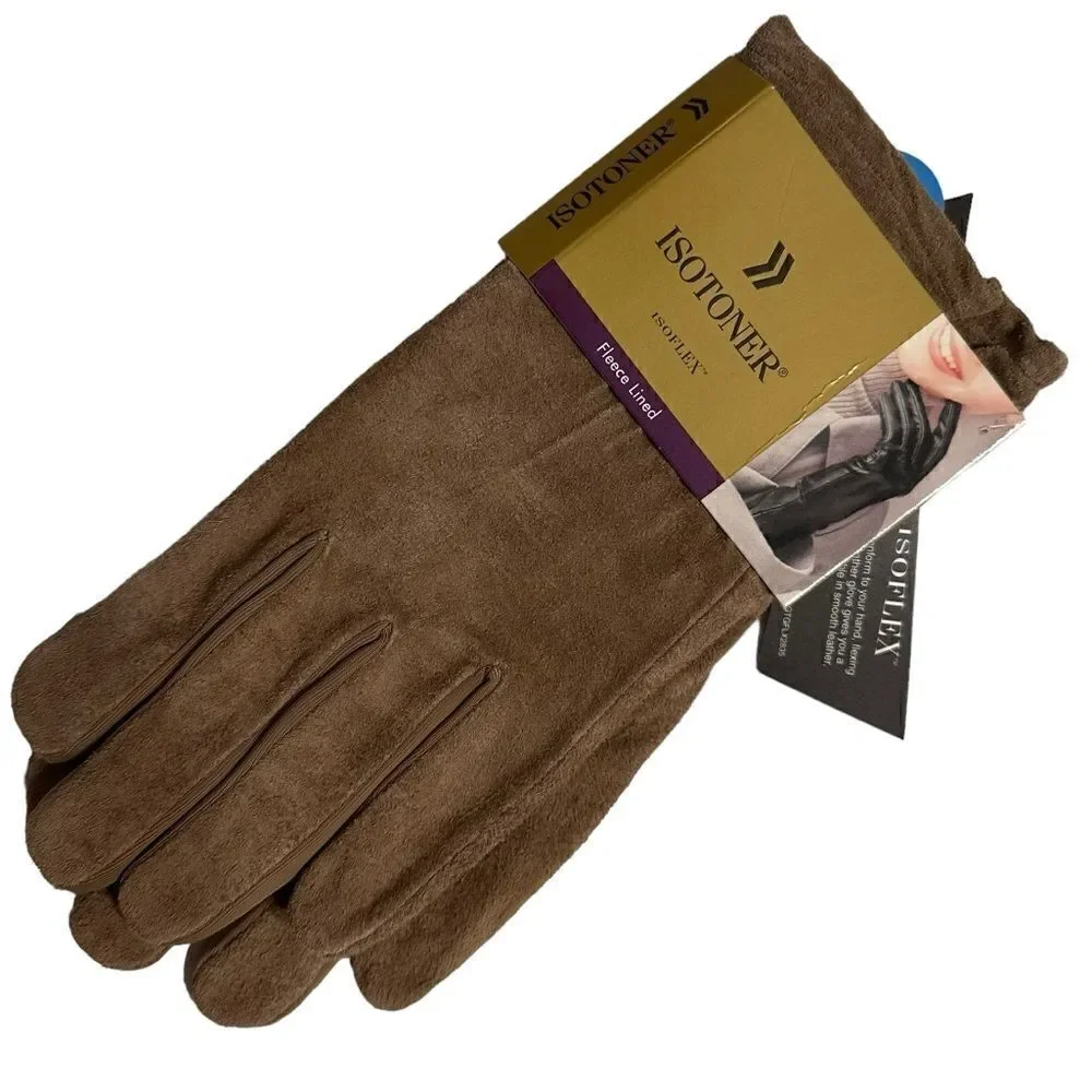 Isotoner Beige Suede Dress Gloves Fleece Lined size S/M NWT