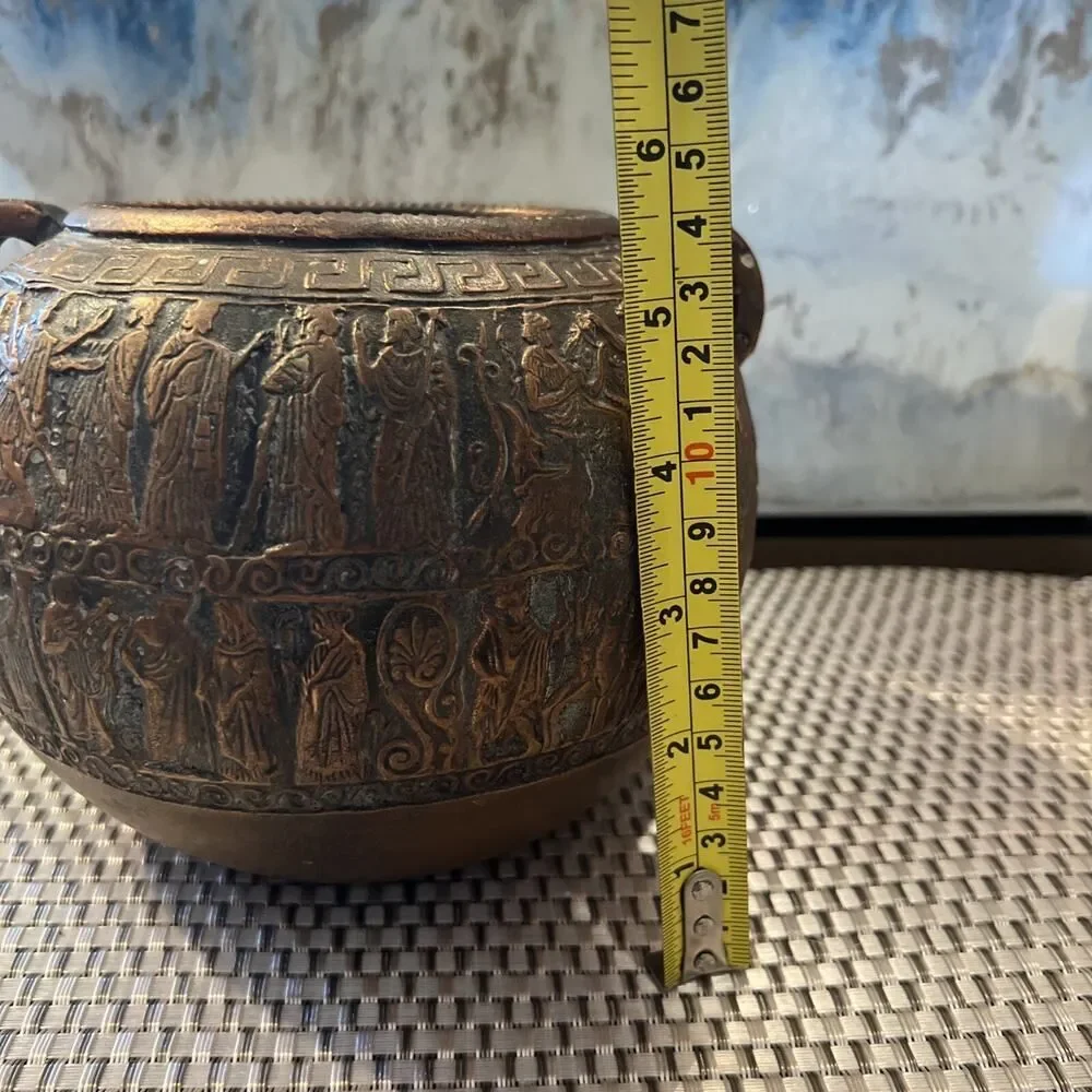 Vintage Greek Earthenware Jar Figural Motif Decor 5.8
