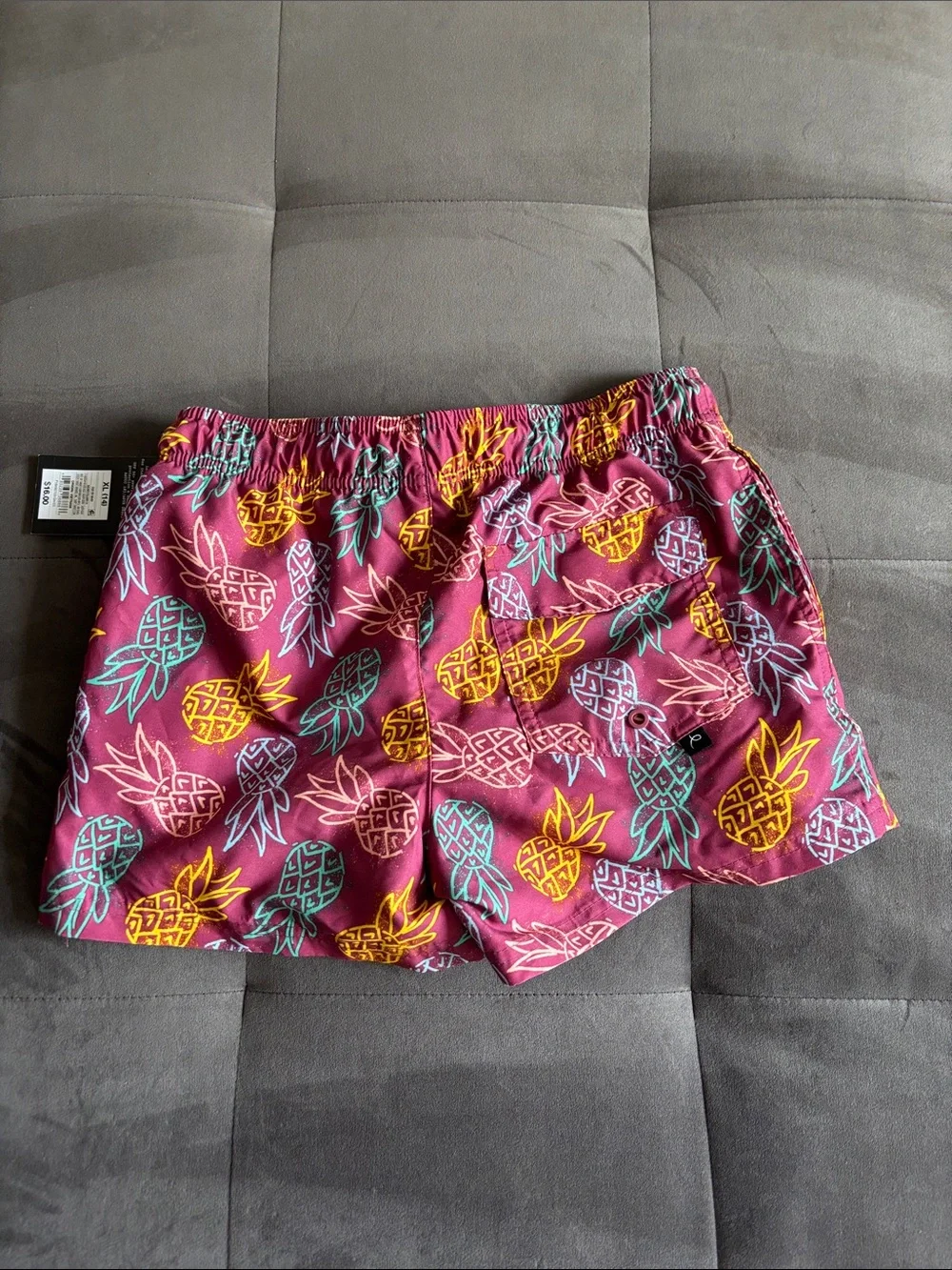 NWT Boys Pineapple Print Swim Trunks Pink Tropical Swim Shorts‎ Size XL 14