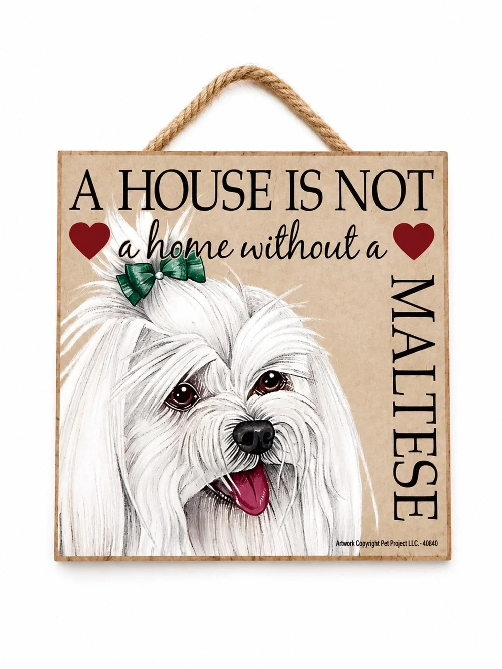 💥3/$15💥 Maltese Wall Sign - White with Green Bow