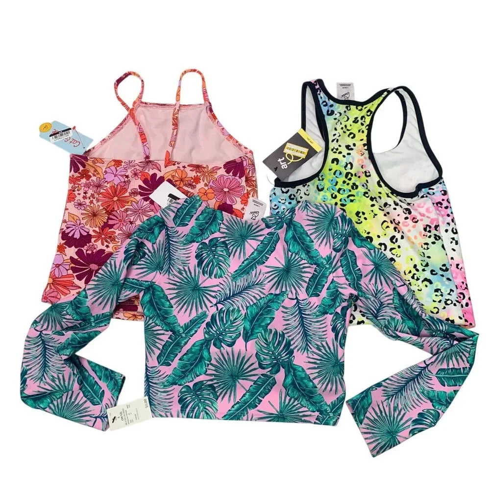3 New Art Class Girls Large 10/12 Pink Floral Leopard Bikini Swim Suit Tops ONLY