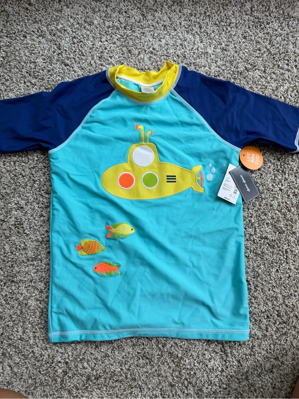 NWT Gymboree Turquoise, Navy & Yellow Submarine Rashguard Swim Top size 10