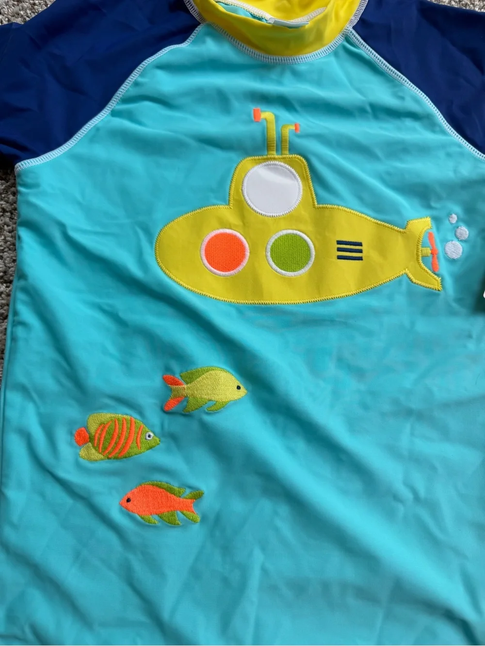 NWT Gymboree Turquoise, Navy & Yellow Submarine Rashguard Swim Top size 10