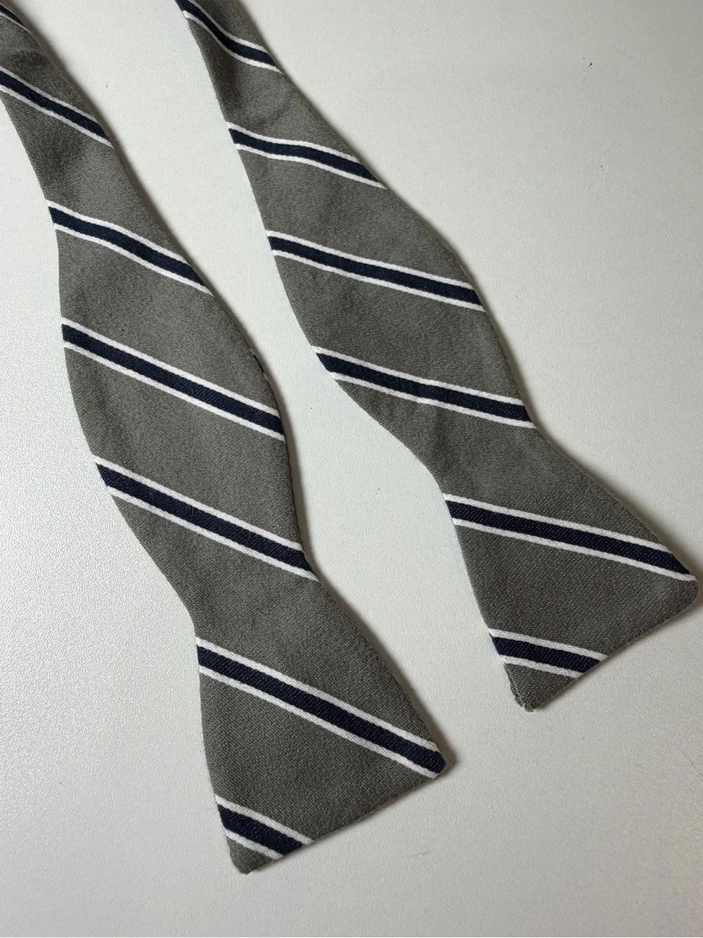 J. Crew Grey Striped Adjustible Silk Bow Tie with Navy and White Stripes Classic