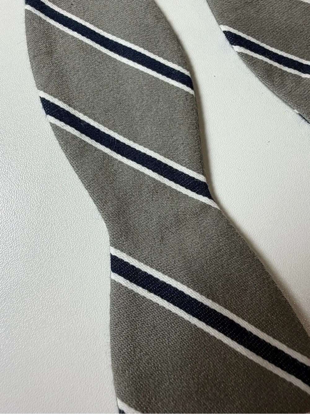J. Crew Grey Striped Adjustible Silk Bow Tie with Navy and White Stripes Classic