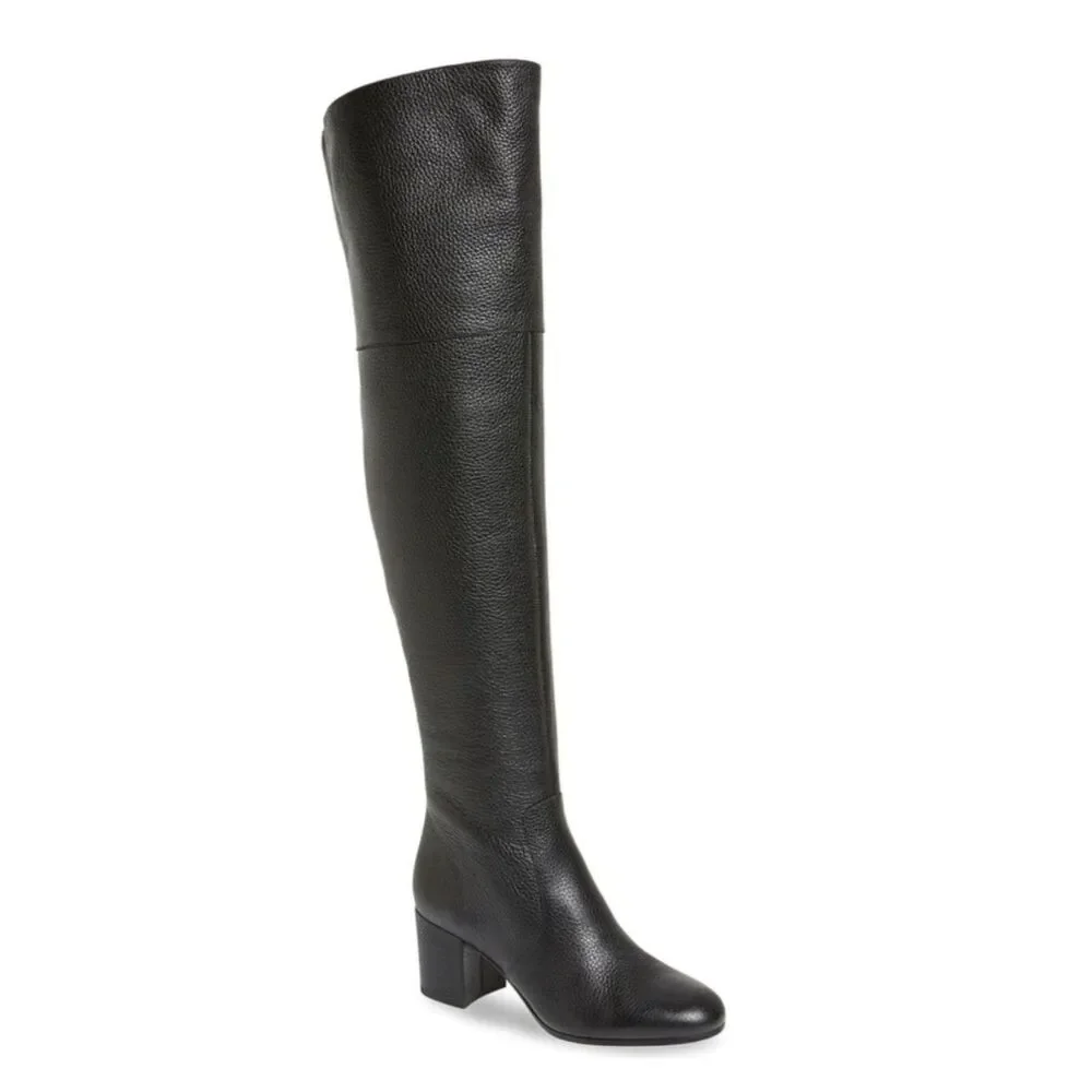Via Spiga Finley Black Leather Tall Over the Knee Block Heel Boots - Sz 5.5M
