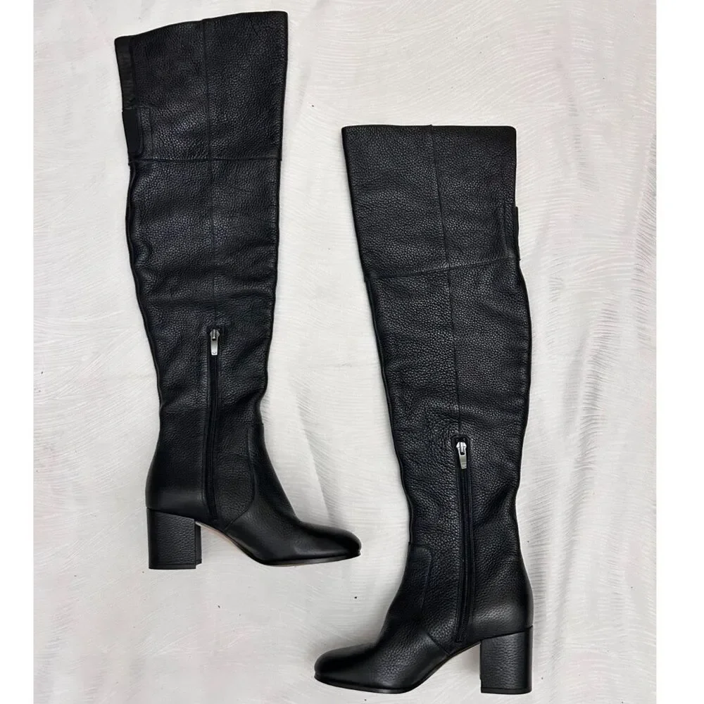 Via Spiga Finley Black Leather Tall Over the Knee Block Heel Boots - Sz 5.5M