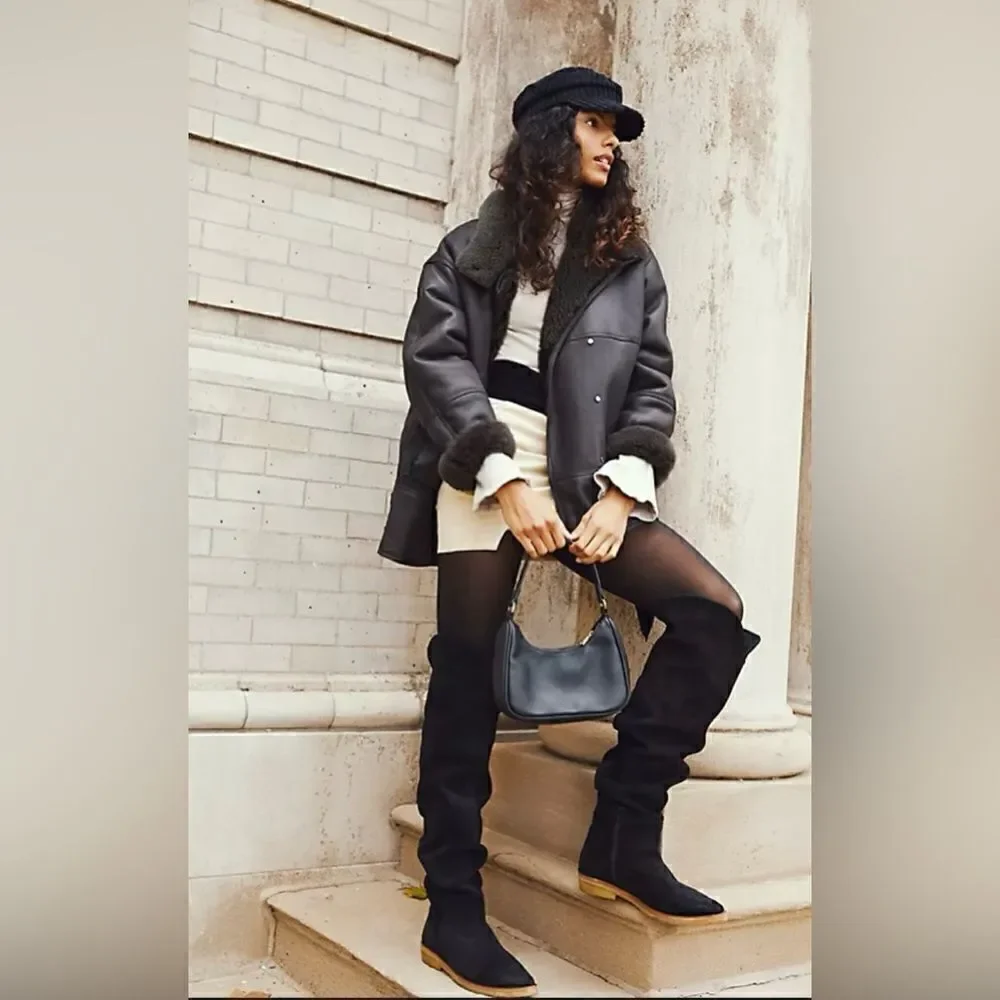 Free People Banks Over-The-Knee Boots Black Suede