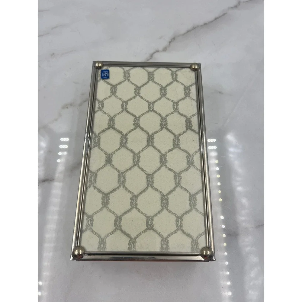 Silver Tone Metal Nautical Rope Trellis Glass Guest Towel Holder Vanity Tray