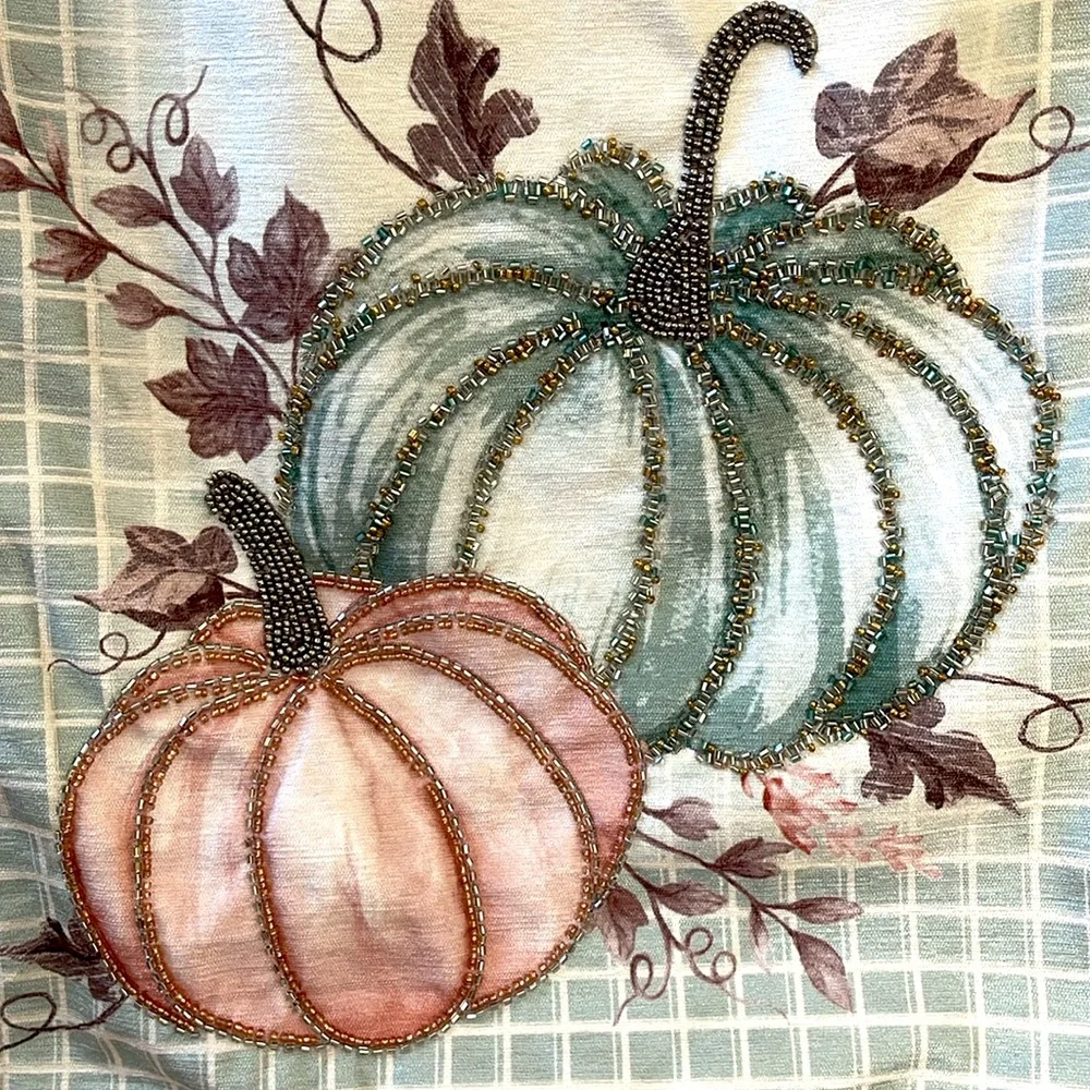 Tahari, Fall Pumpkin with Autumn Leaf Theme Beaded Table Runner 16” x 72”