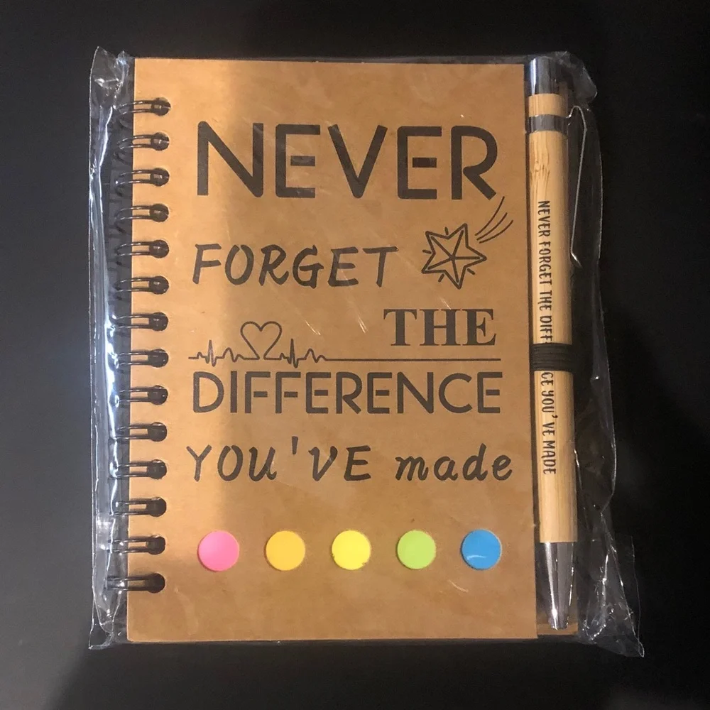 Inspirational Brown Spiral Notebook with Pen and Post It Note Tabs