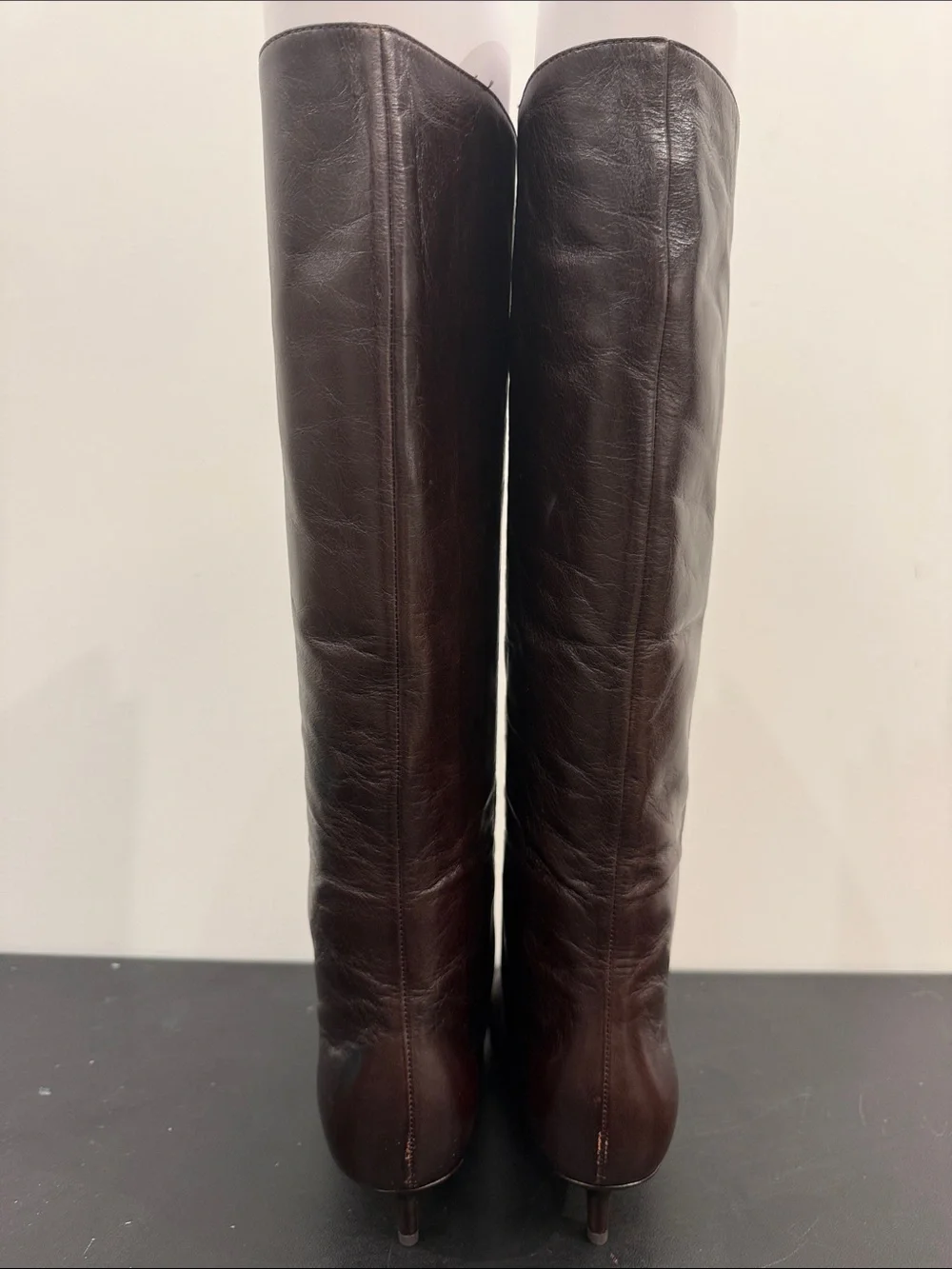 Veronica Beard LISA 45 Tall Dark Brown Knee-High Pointed Toe Leather Boots
