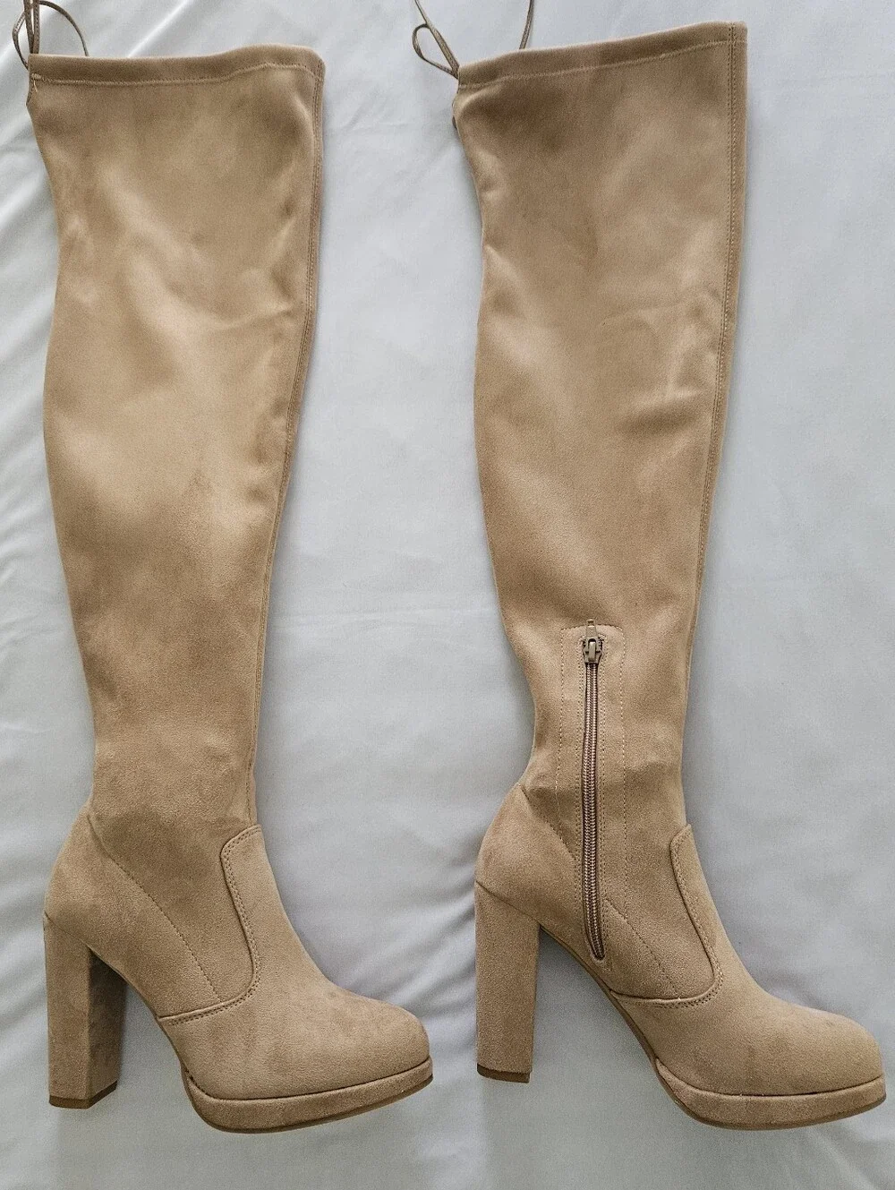 Gianni Bini Tan Stretch Over Knee Platform Block Heel Boots Size 8.5
